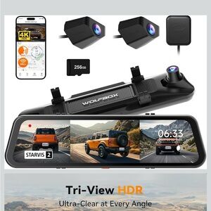 WOLFBOX G900 Tripro Bumper Version 3 Channel 4K Mirror Dash Cam